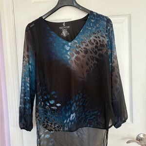 Juicy Couture Blue and Black Leopard Print Blouse